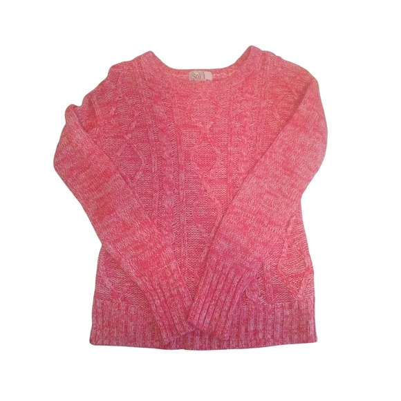 SO Heritage Sweaters - SO Heritage Pink Cable Knit Sweater Womens Small Crew Neck Marled Pullover